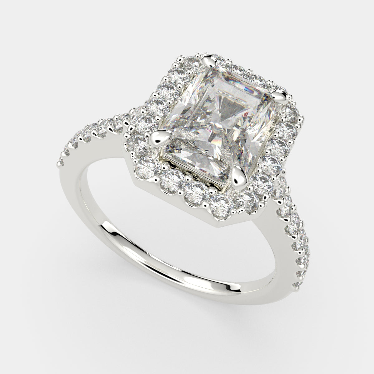 4.5 Carat VS1 D Lab Grown Diamond Halo Pave Radiant Ring