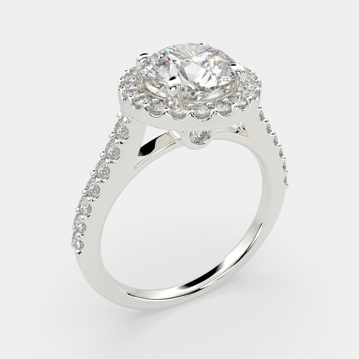 3.5 Carat VS1 D Lab Grown Diamond Halo Pave Round Ring