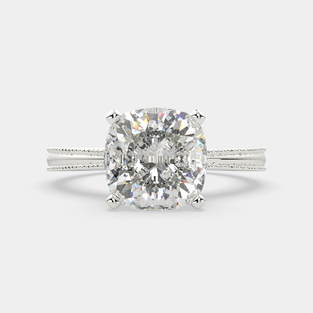 4 Carat VS1 D Lab Grown Diamond Solitaire Cushion Ring