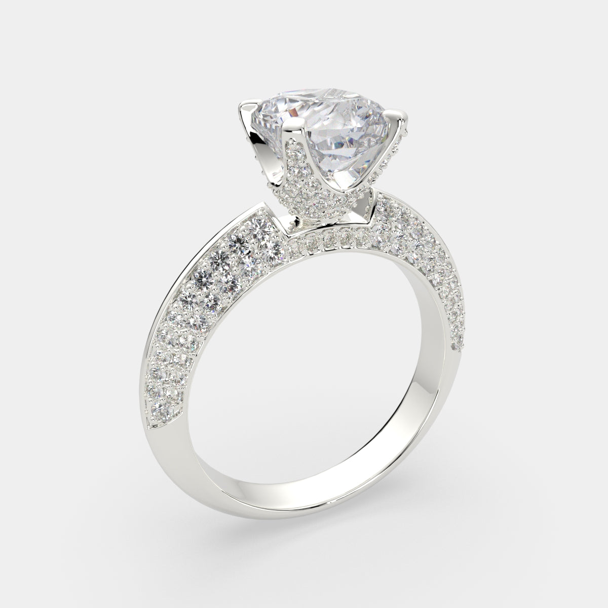3.75 Carat VS1 D Lab Grown Diamond Pave Cushion Ring