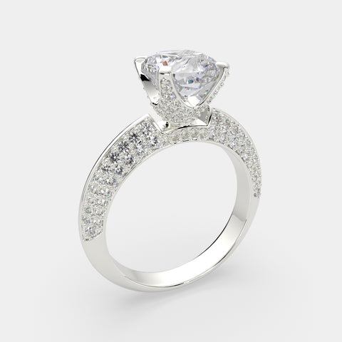 3.75 Carat VS1 D Lab Grown Diamond Pave Cushion Ring