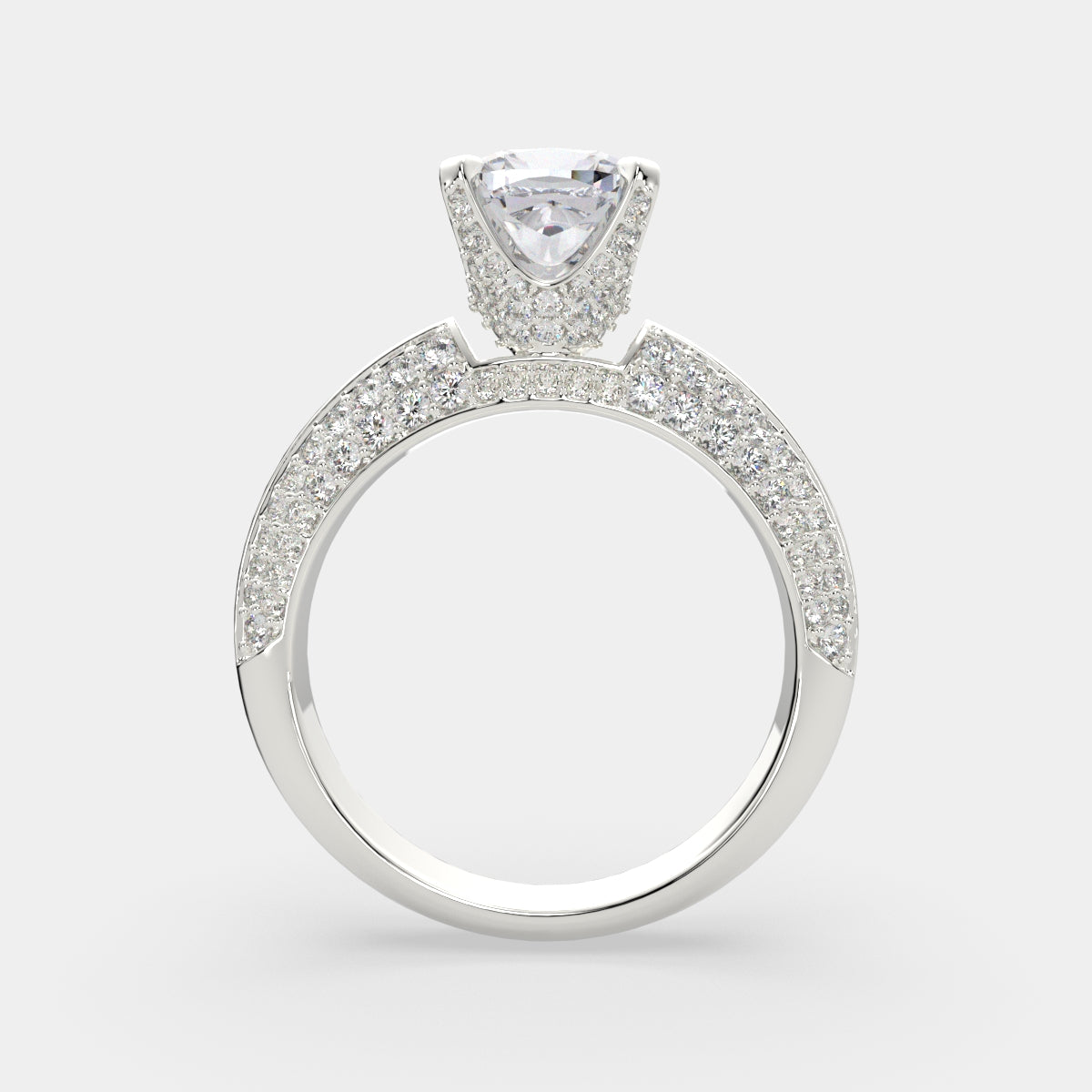 3.75 Carat VS1 D Lab Grown Diamond Pave Cushion Ring
