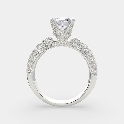 3.75 Carat VS1 D Lab Grown Diamond Pave Cushion Ring