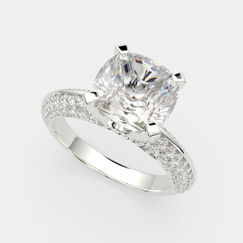 3.75 Carat VS1 D Lab Grown Diamond Pave Cushion Ring