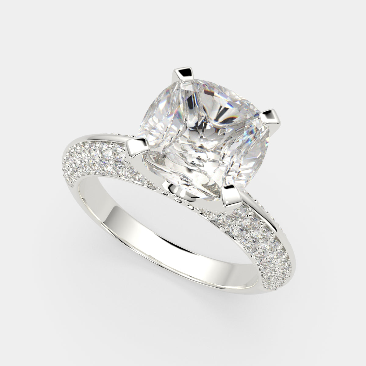 4.75 Carat VS1 D Lab Grown Diamond Pave Cushion Ring