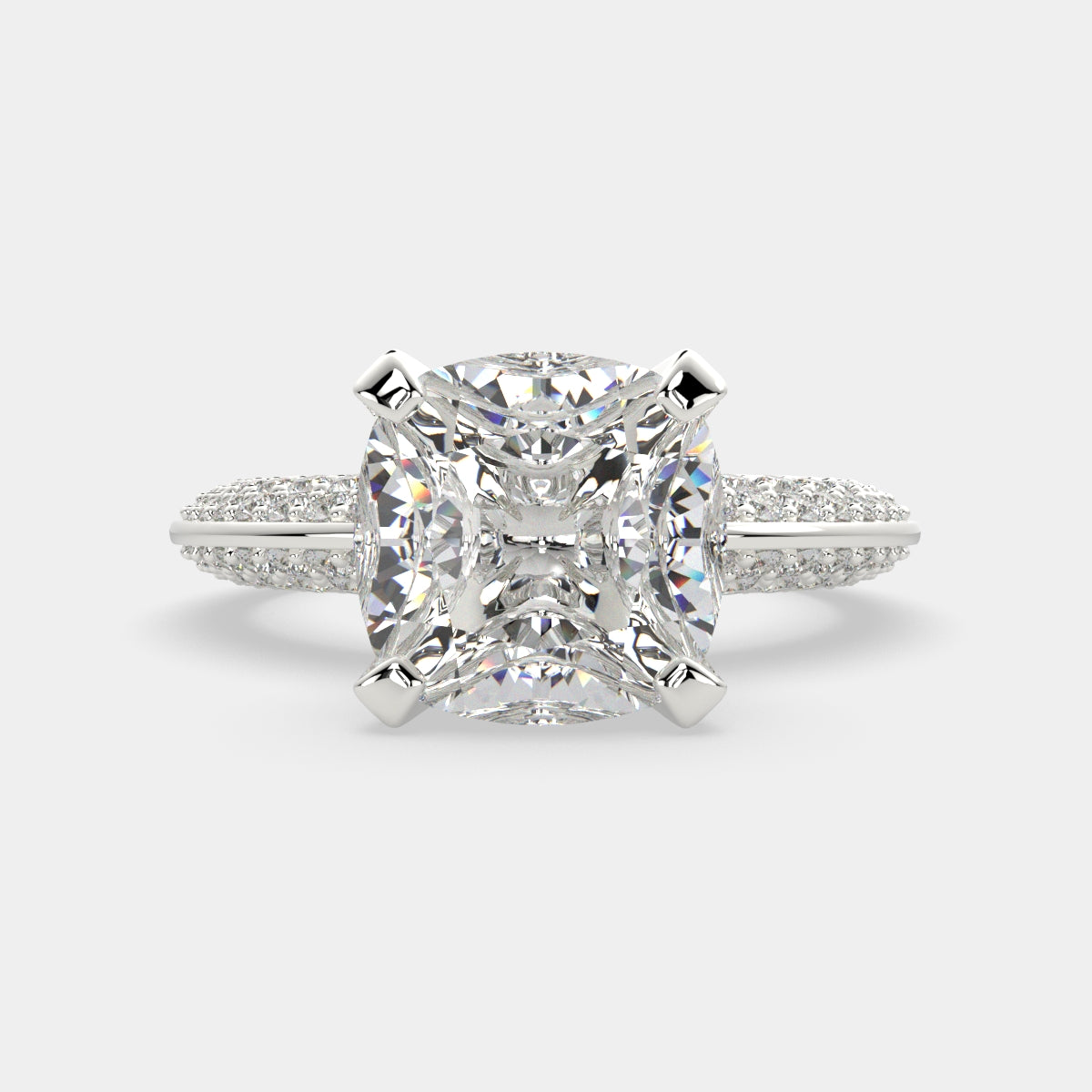 3.75 Carat VS1 D Lab Grown Diamond Pave Cushion Ring