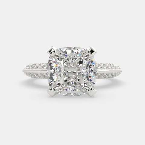 3.75 Carat VS1 D Lab Grown Diamond Pave Cushion Ring