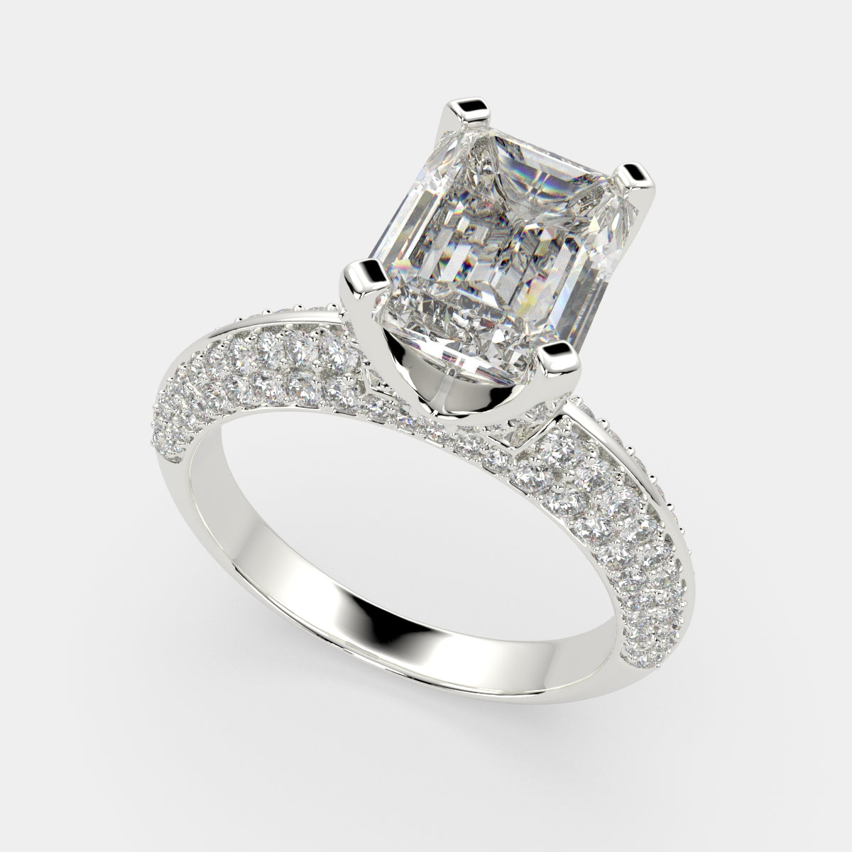3.75 Carat VS1 D Lab Grown Diamond Pave Emerald Ring