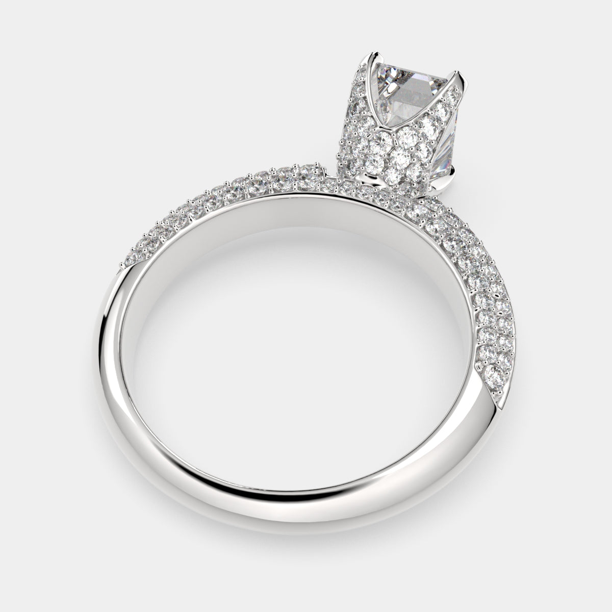 2.75 Carat VS1 D Lab Grown Diamond Pave Emerald Ring