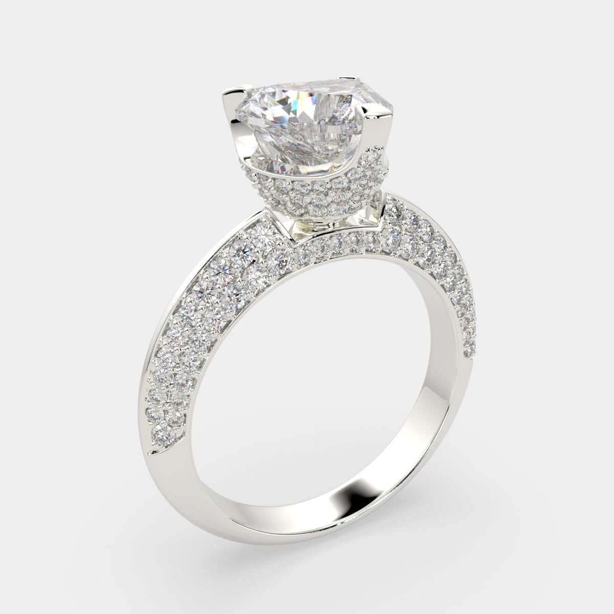 3.75 Carat VS1 D Lab Grown Diamond Pave Heart Ring