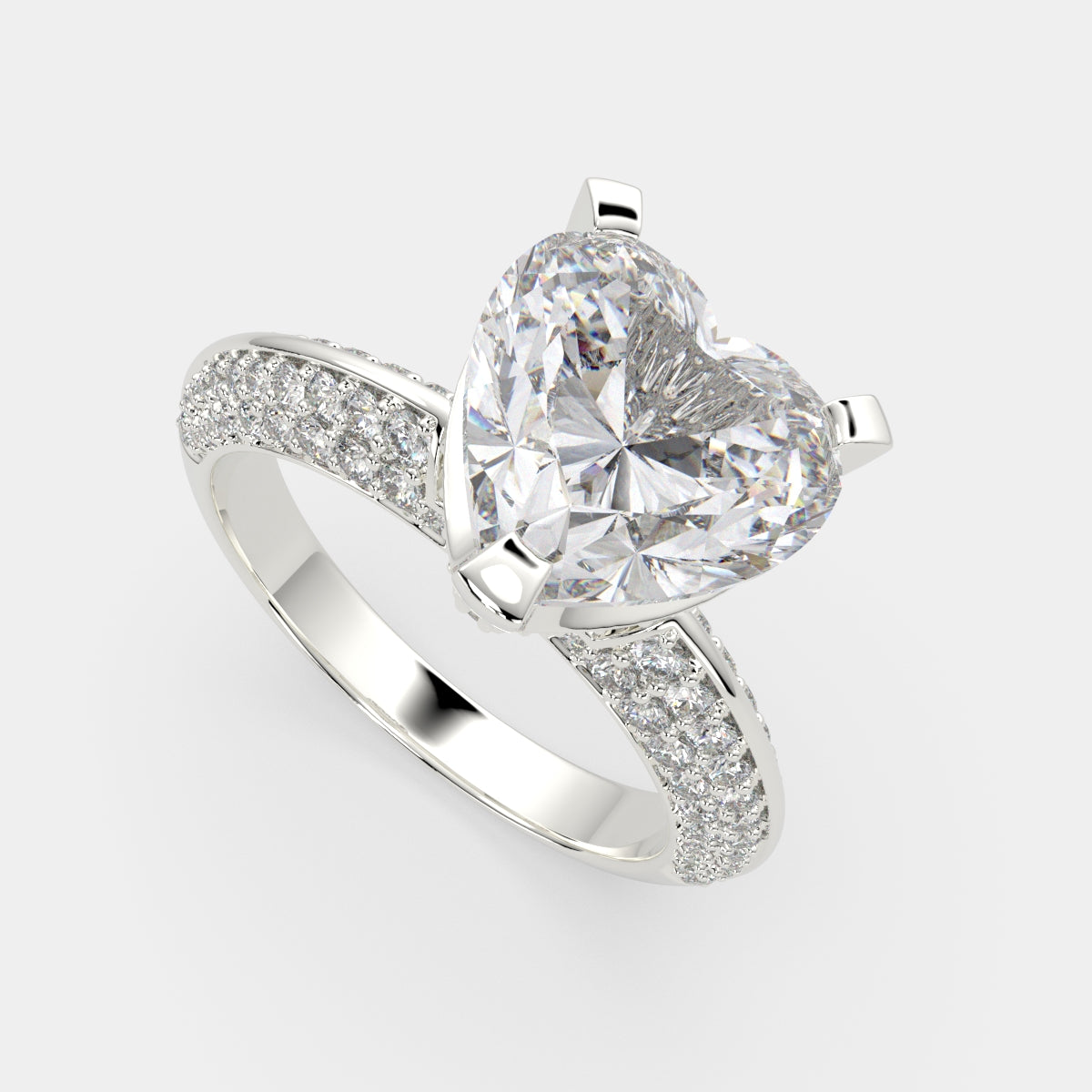 3.75 Carat VS1 D Lab Grown Diamond Pave Heart Ring