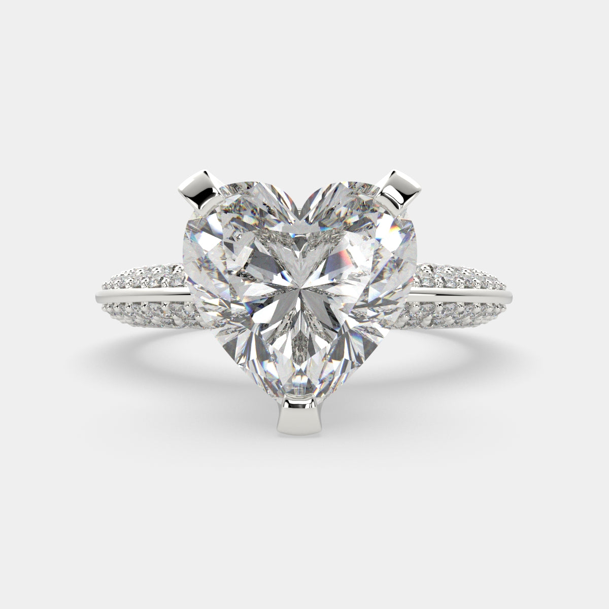 3.75 Carat VS1 D Lab Grown Diamond Pave Heart Ring