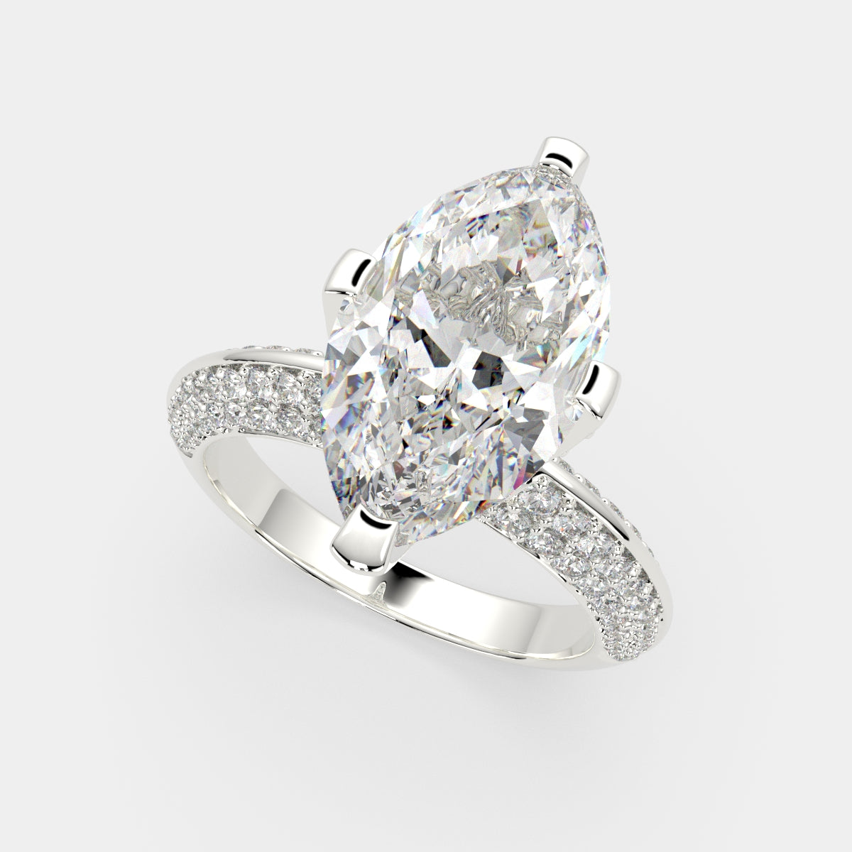 3.75 Carat VS1 D Lab Grown Diamond Pave Marquise Ring
