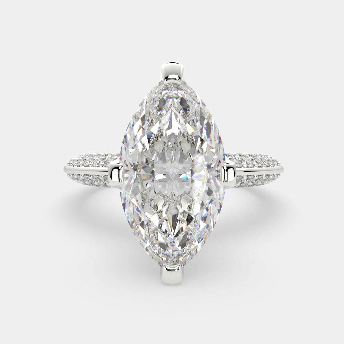 3.75 Carat VS1 D Lab Grown Diamond Pave Marquise Ring