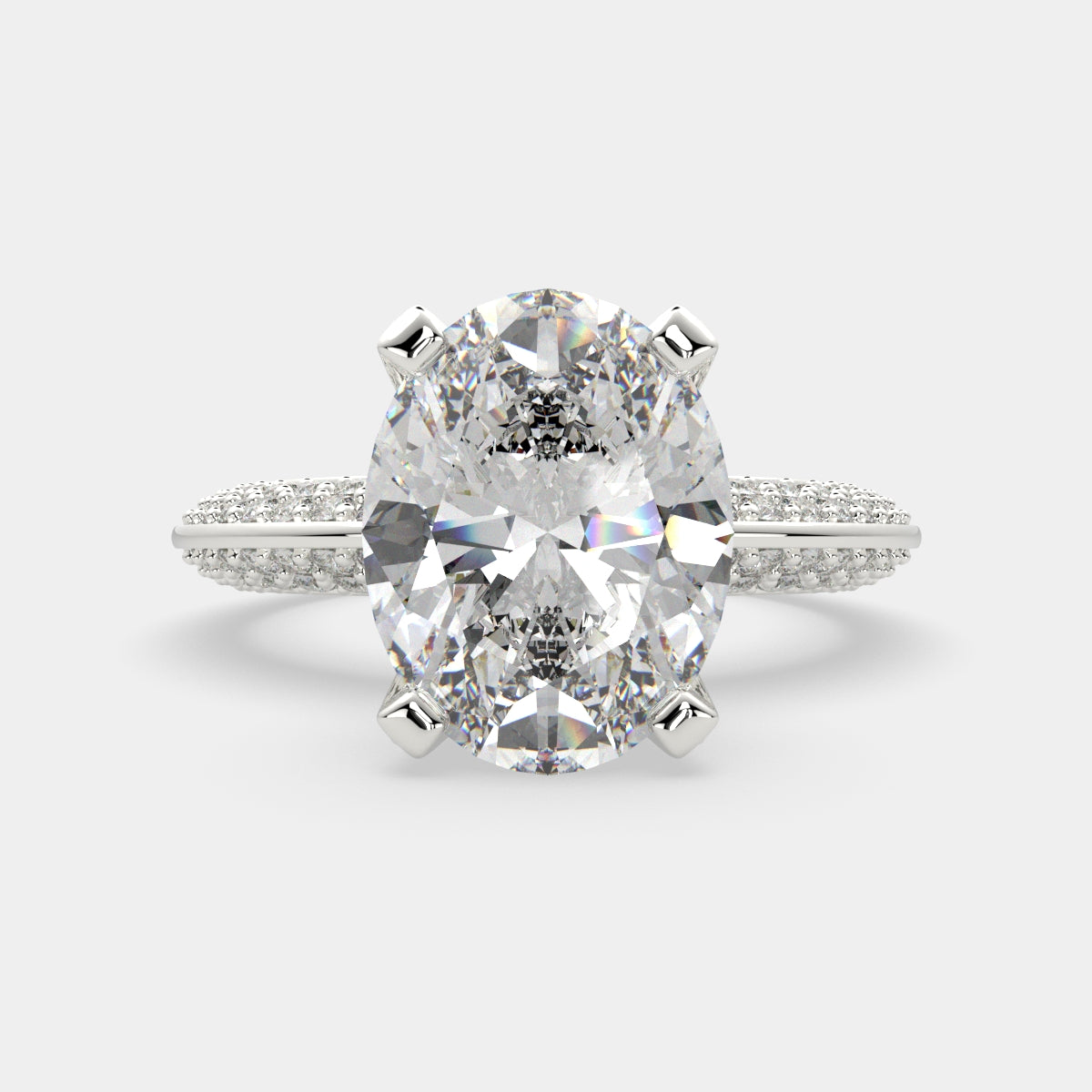 3.75 Carat VS1 D Lab Grown Diamond Pave Oval Ring