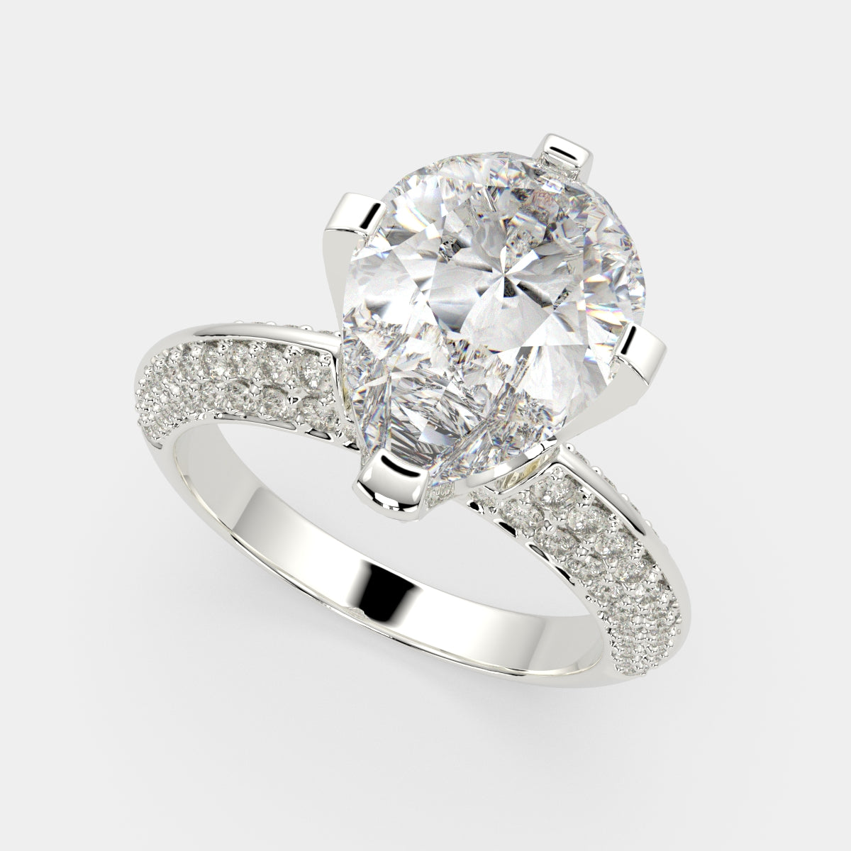 3.75 Carat VS1 D Lab Grown Diamond Pave Pear Ring