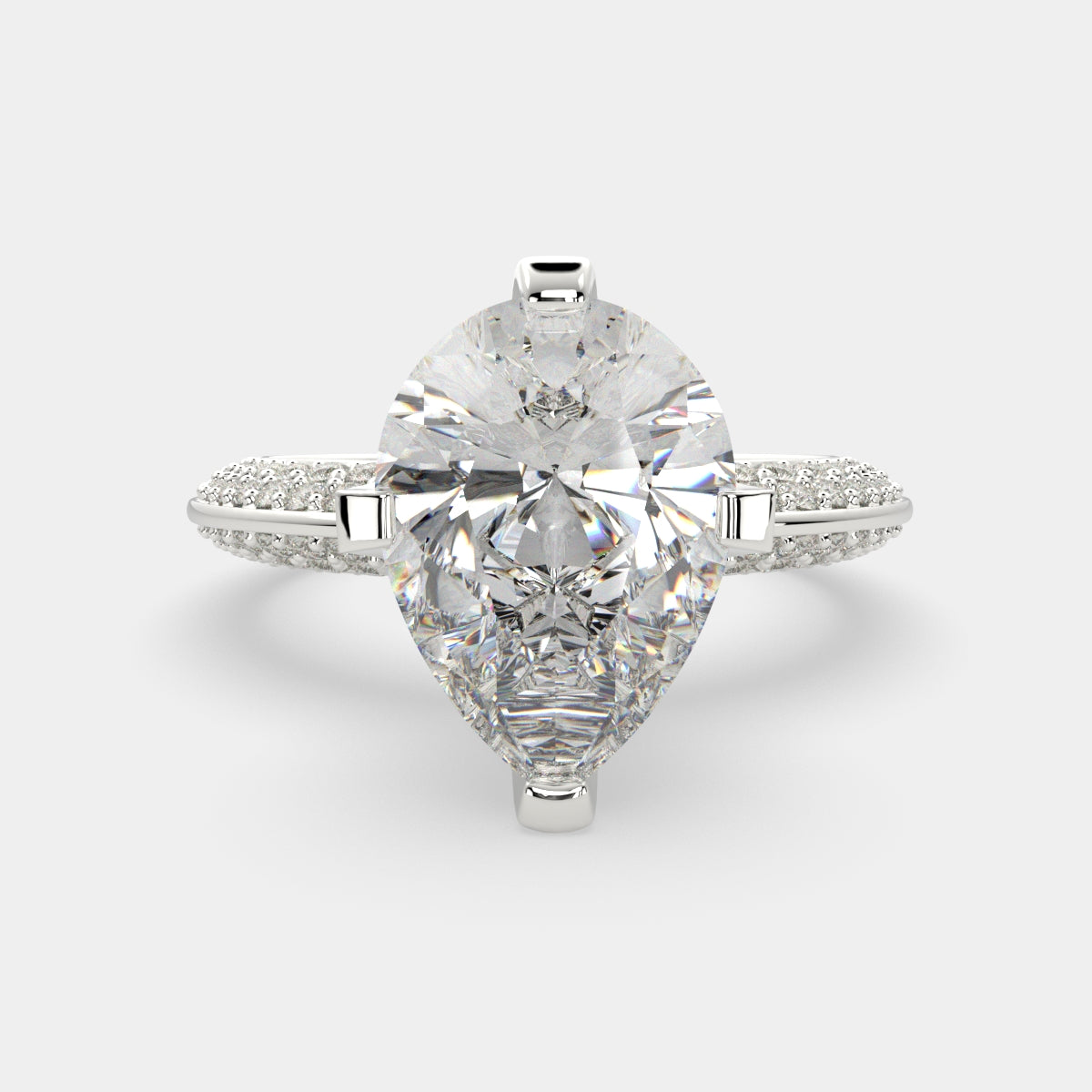 4.75 Carat VS1 D Lab Grown Diamond Pave Pear Ring