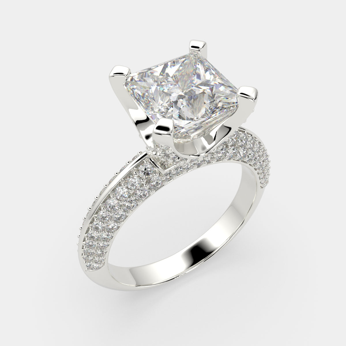 2.75 Carat VS1 D Lab Grown Diamond Pave Princess Ring