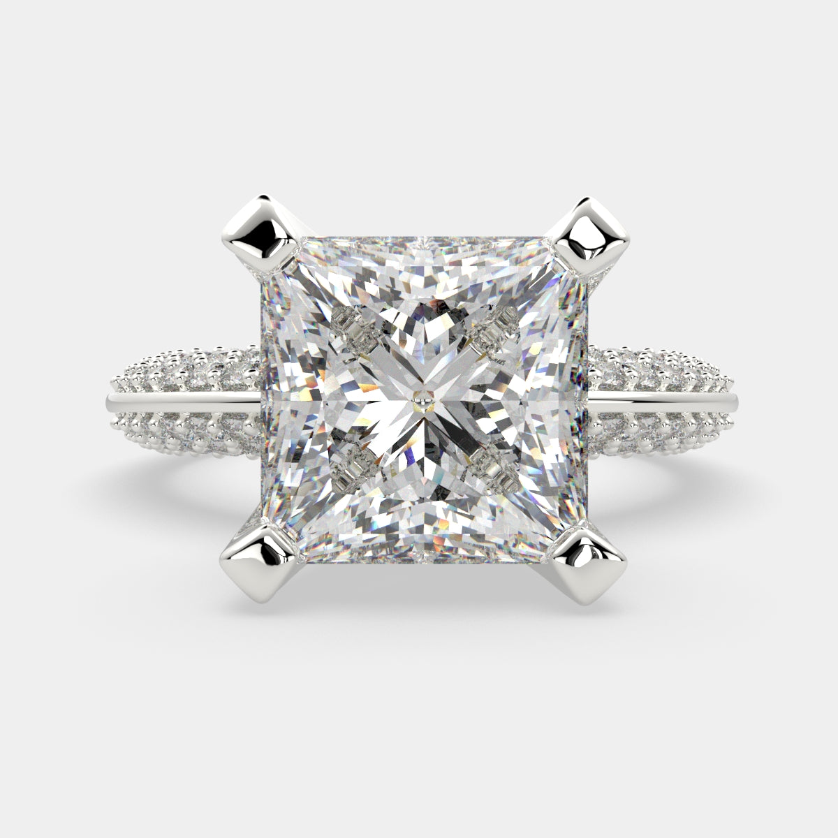 2.75 Carat VS1 D Lab Grown Diamond Pave Princess Ring