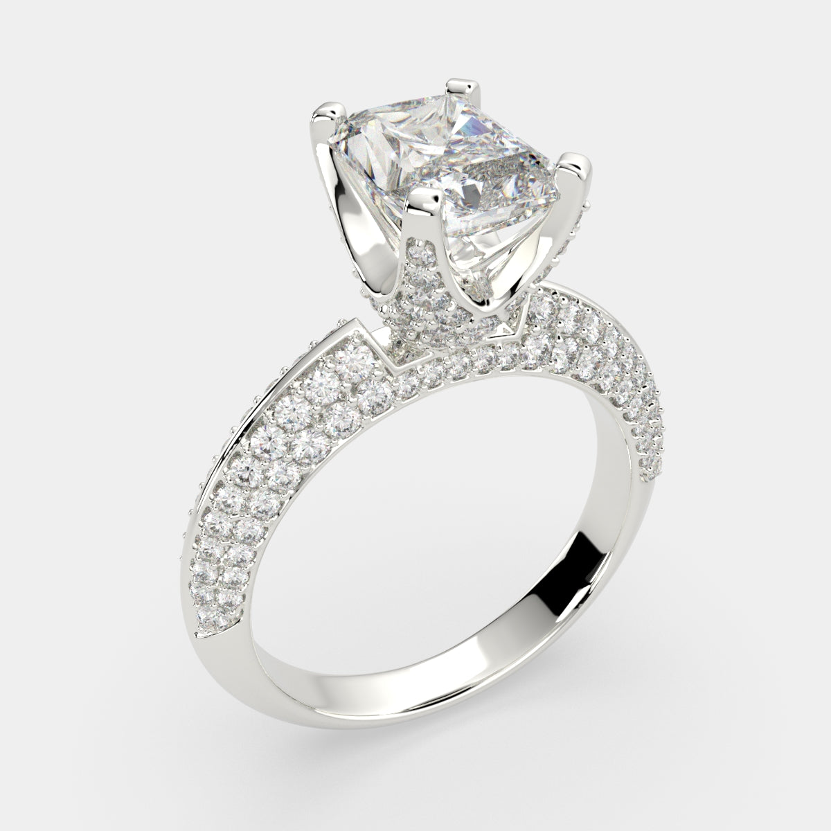 2.75 Carat VS1 D Lab Grown Diamond Pave Radiant Ring