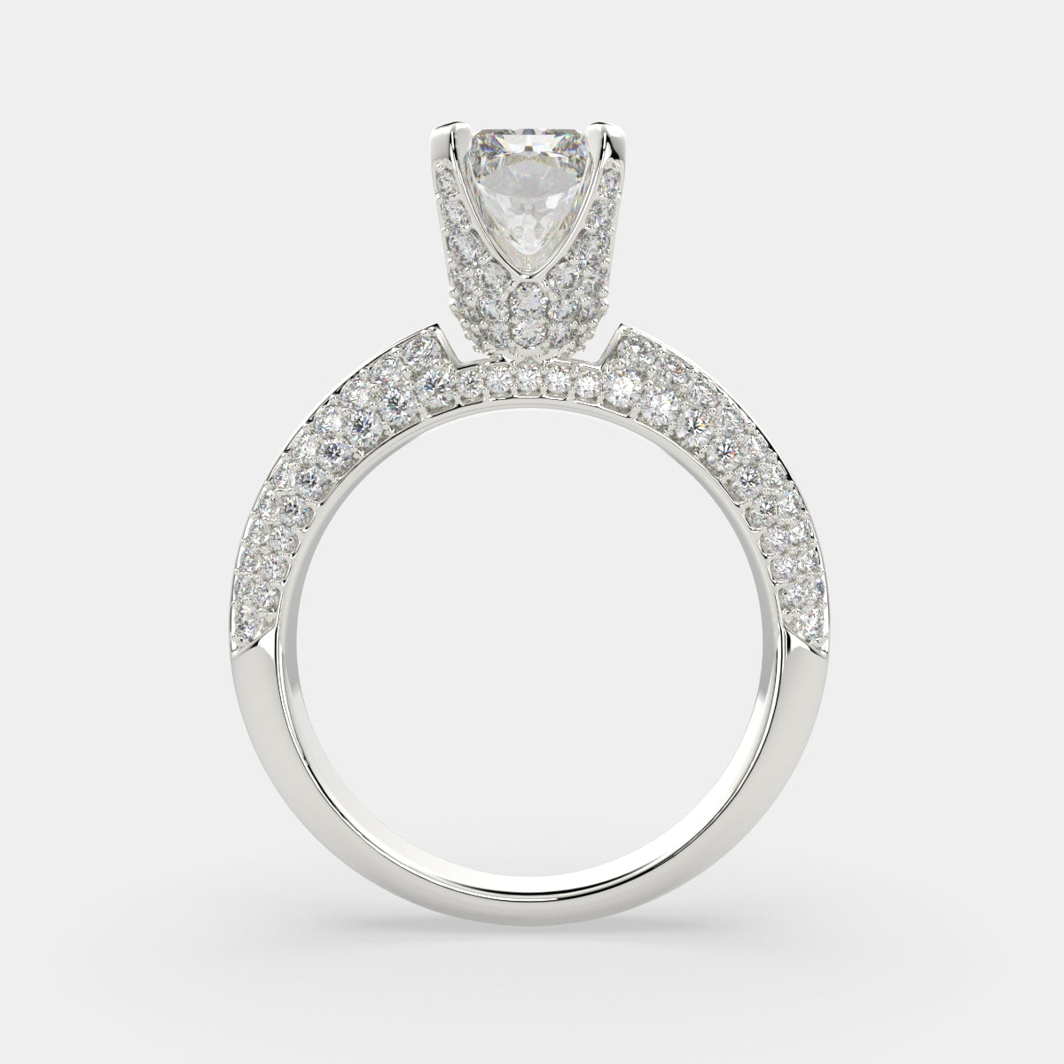 3.75 Carat VS1 D Lab Grown Diamond Pave Radiant Ring