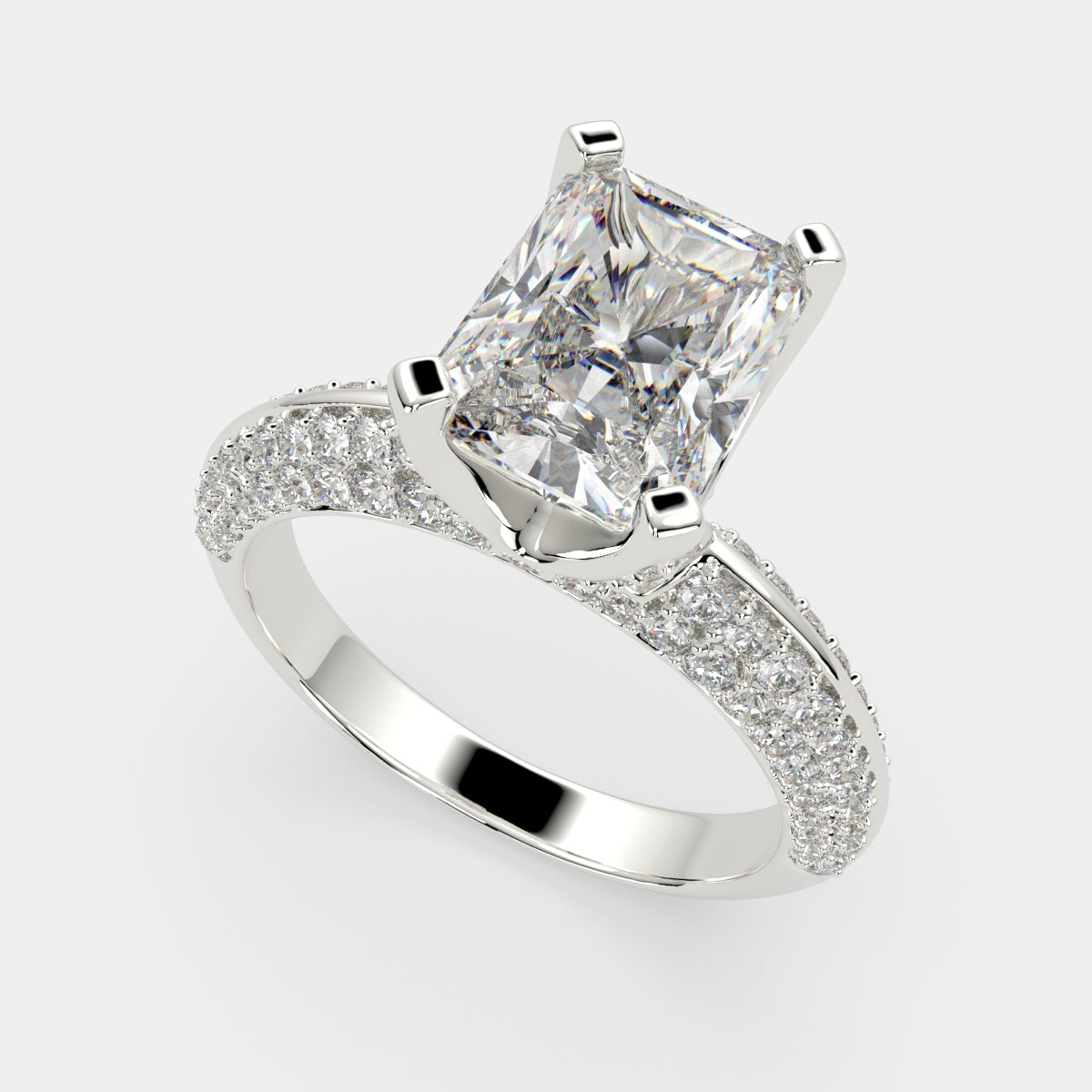 1.75 Carat VS1 D Lab Grown Diamond Pave Radiant Ring