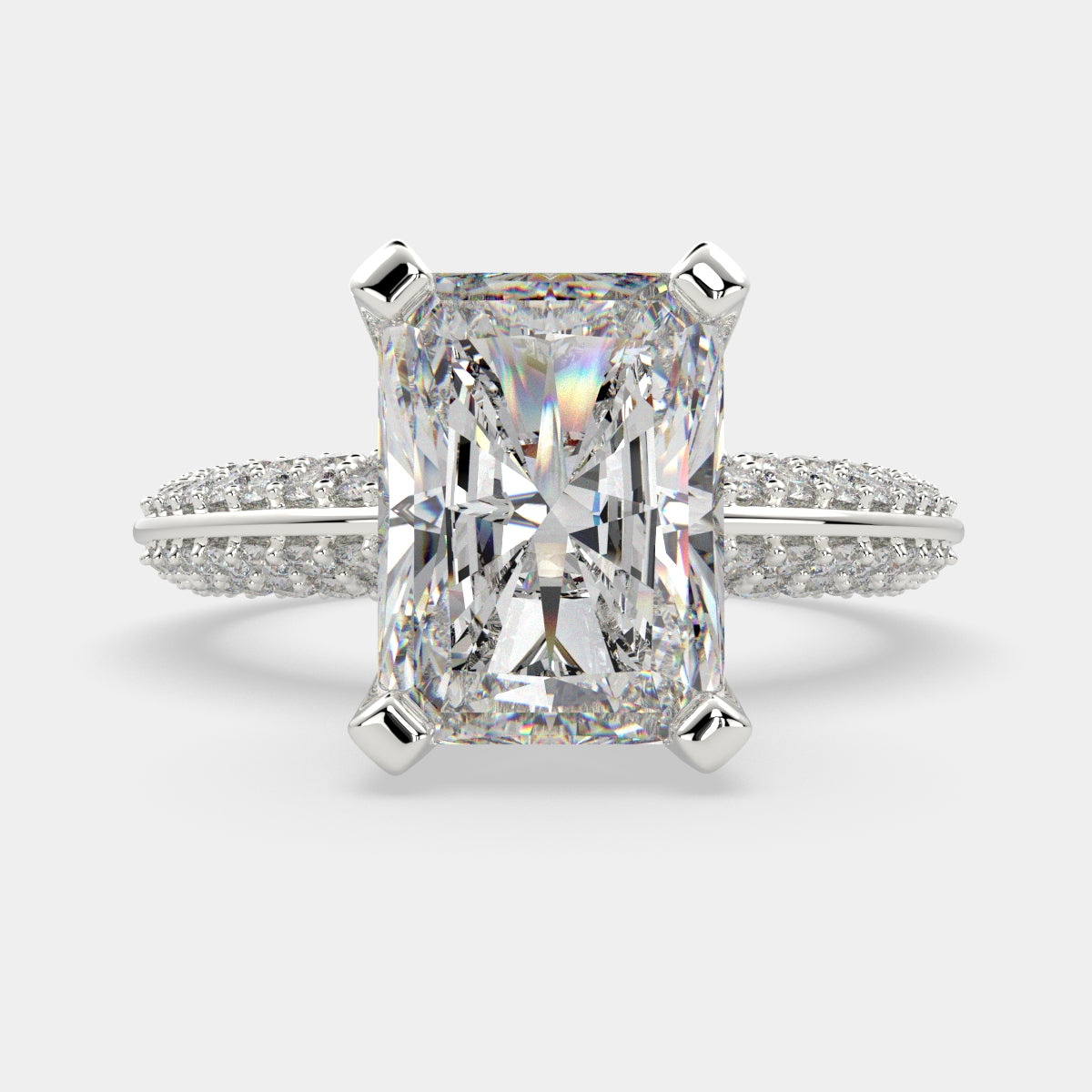 3.75 Carat VS1 D Lab Grown Diamond Pave Radiant Ring