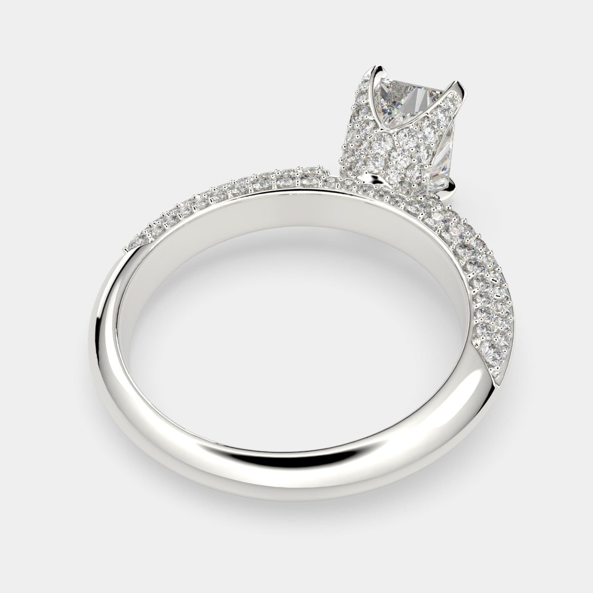 2.75 Carat VS1 D Lab Grown Diamond Pave Radiant Ring