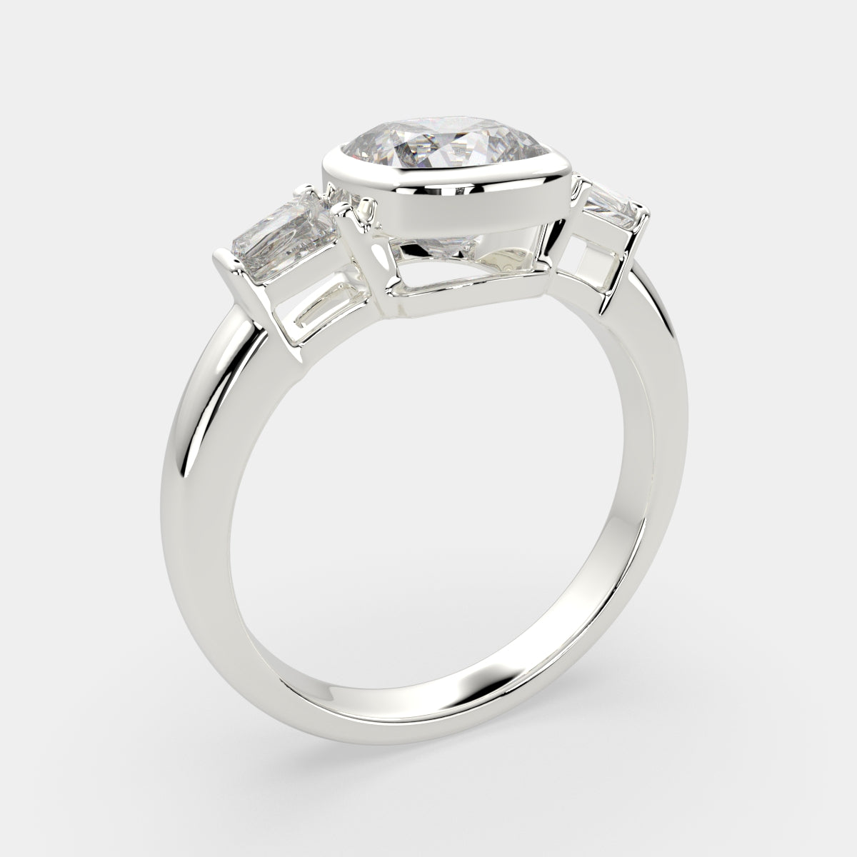 3.5 Carat VS1 D Lab Grown Diamond Trilogy Cushion Ring