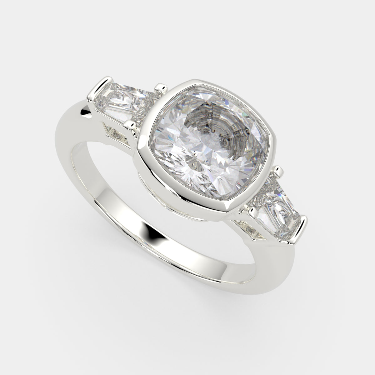 3.5 Carat VS1 D Lab Grown Diamond Trilogy Cushion Ring