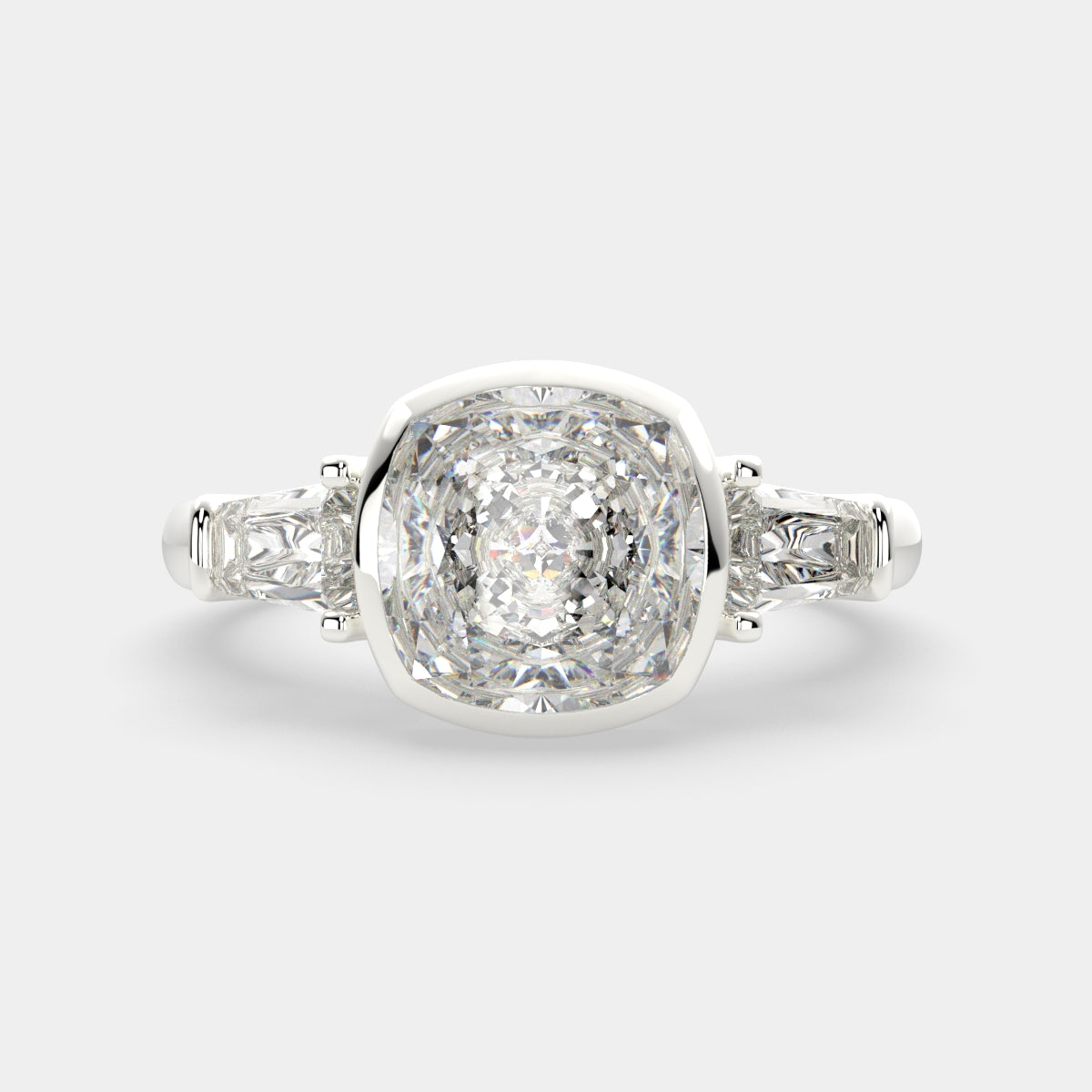 3.5 Carat VS1 D Lab Grown Diamond Trilogy Cushion Ring