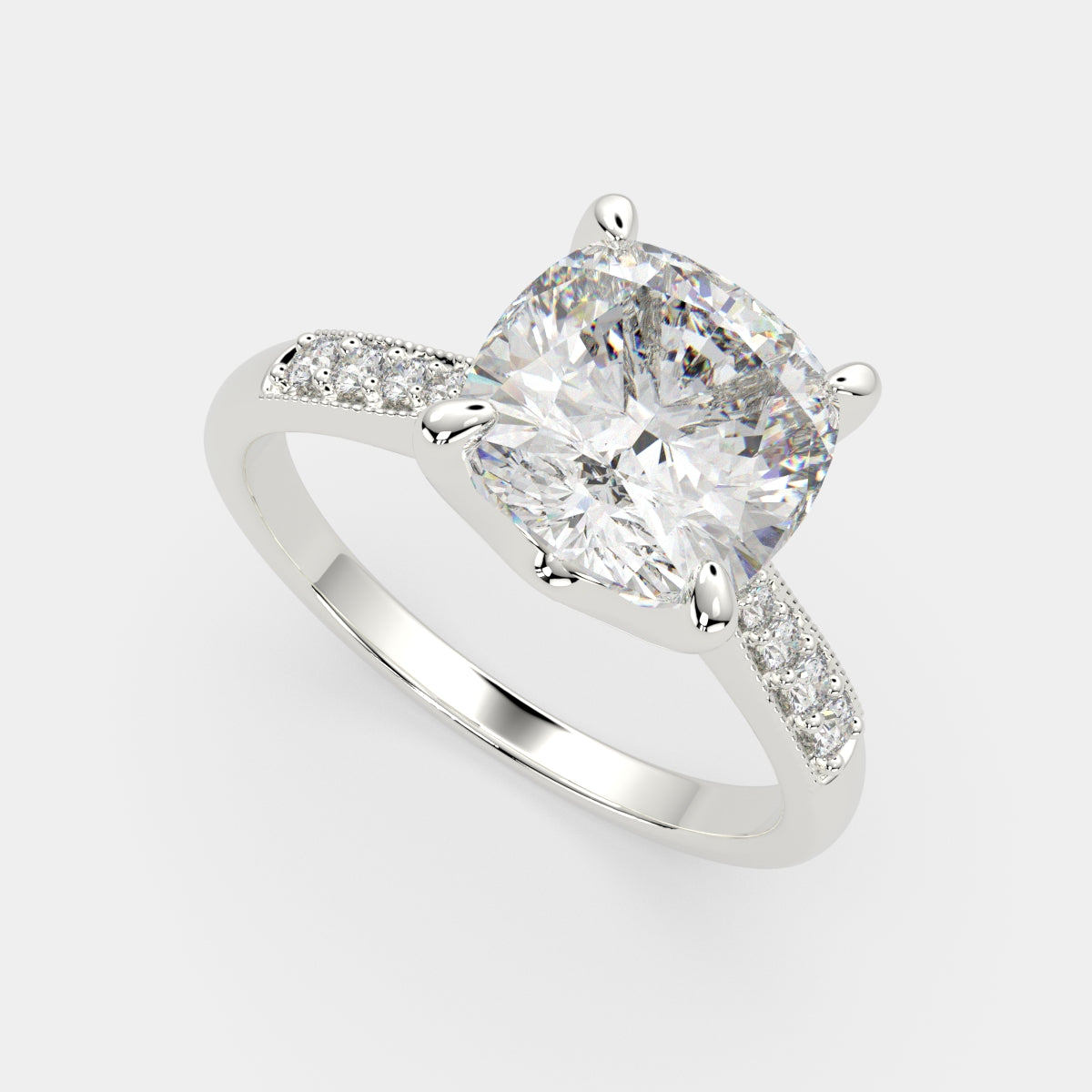 2.4 Carat VS1 D Lab Grown Diamond Pave Cushion Ring