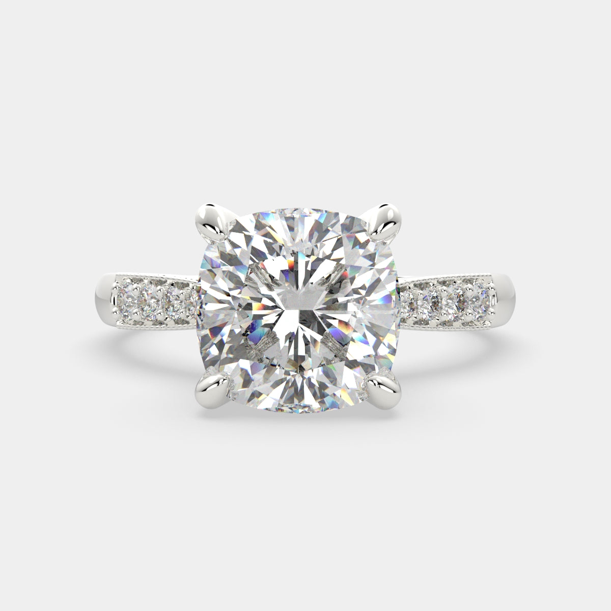 2.4 Carat VS1 D Lab Grown Diamond Pave Cushion Ring