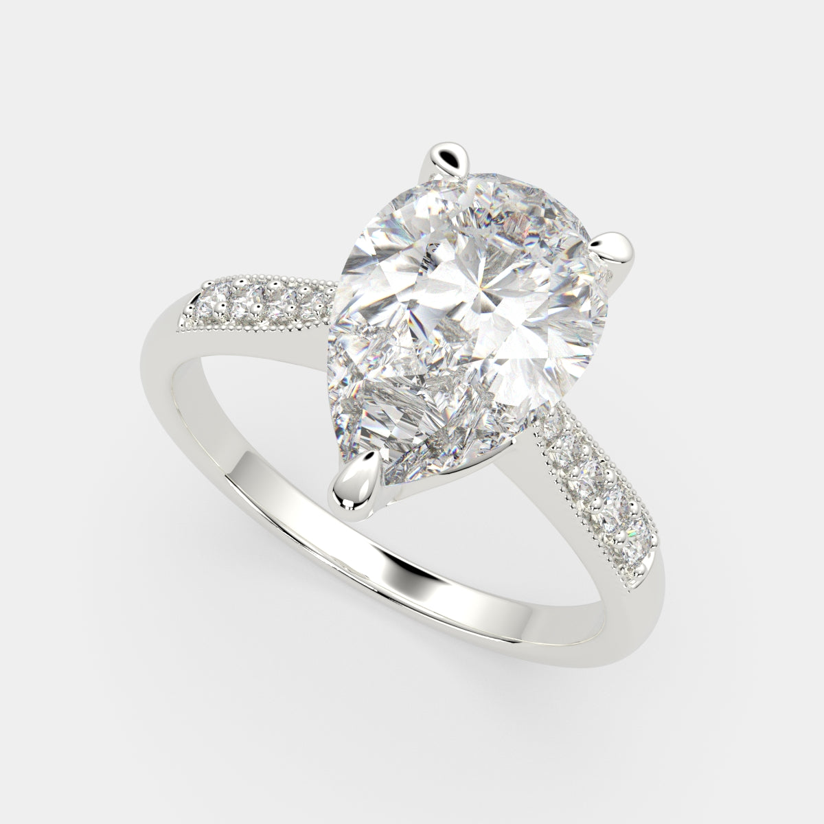 4.4 Carat VS1 D Lab Grown Diamond Pave Pear Ring