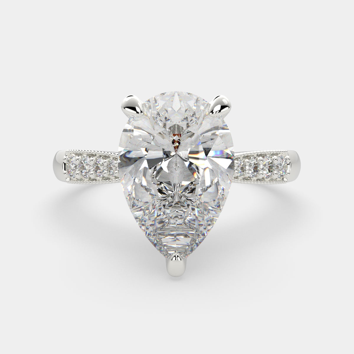 4.4 Carat VS1 D Lab Grown Diamond Pave Pear Ring