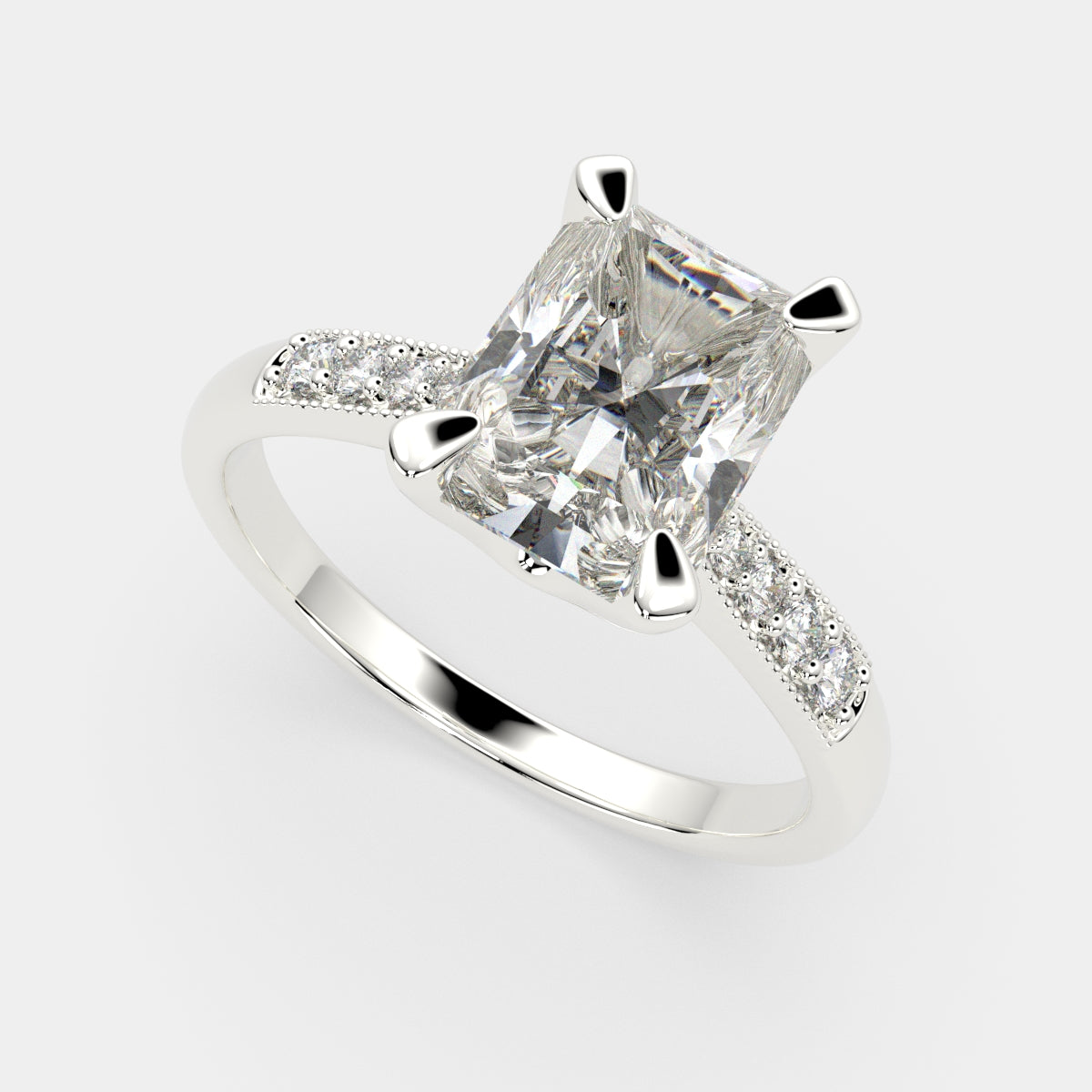 4.4 Carat VS1 D Lab Grown Diamond Pave Radiant Ring
