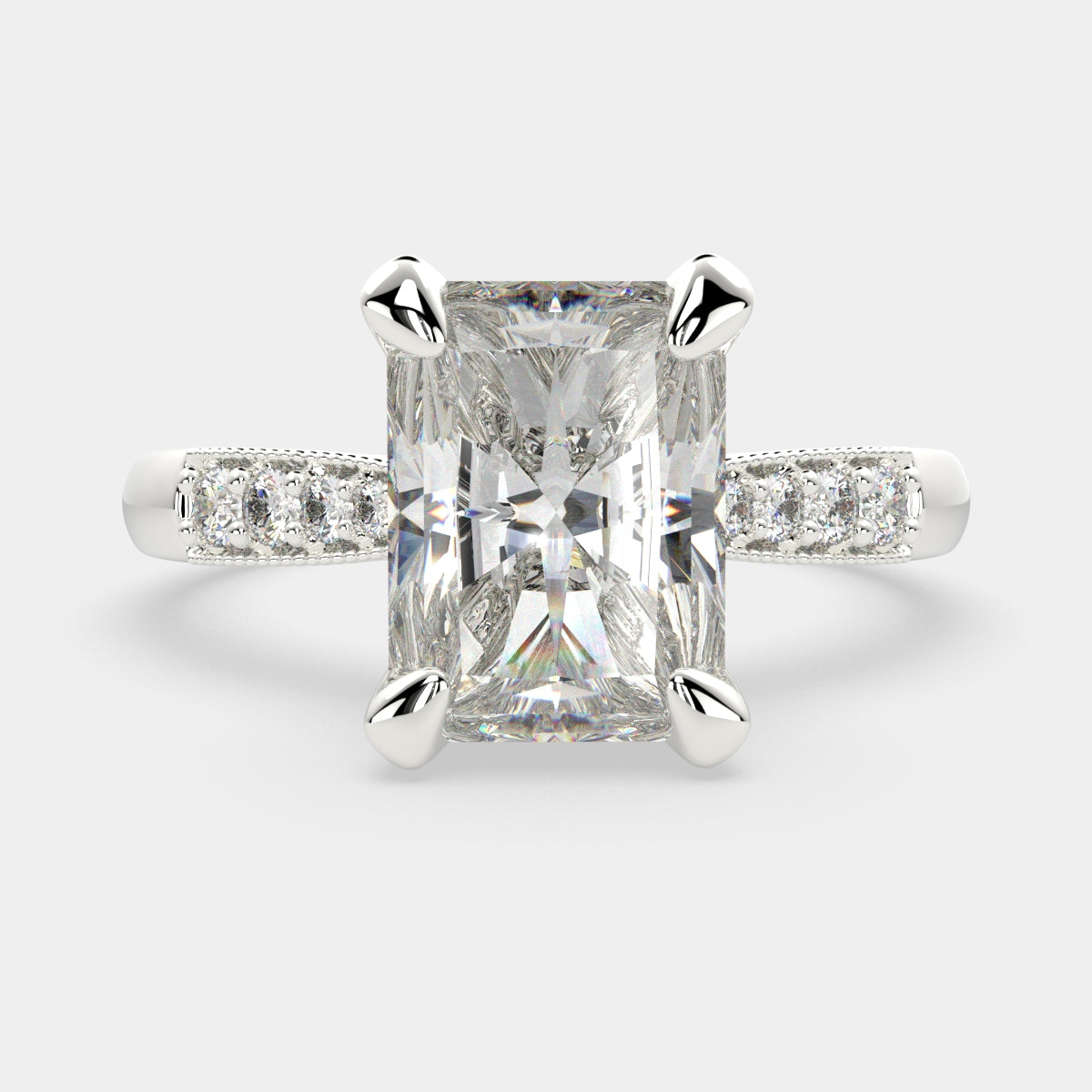 1.4 Carat VS1 D Lab Grown Diamond Pave Radiant Ring