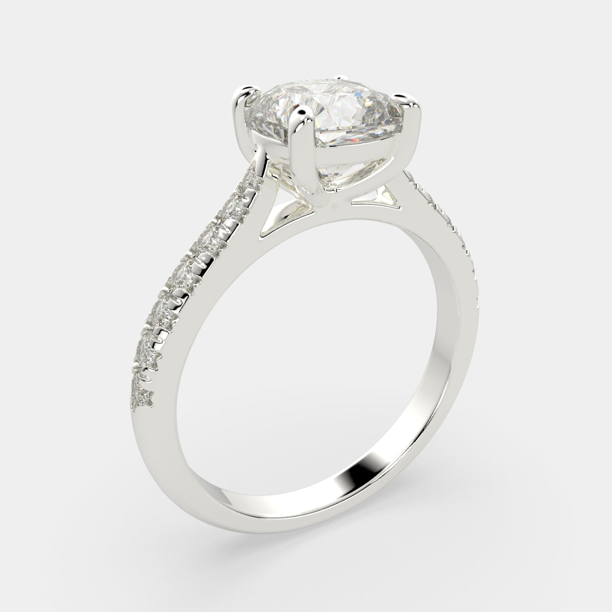 3.2 Carat VS1 D Lab Grown Diamond Pave Cushion Ring