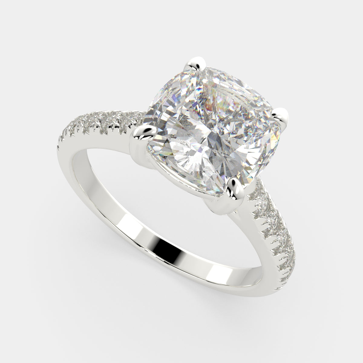 4.2 Carat VS1 D Lab Grown Diamond Pave Cushion Ring