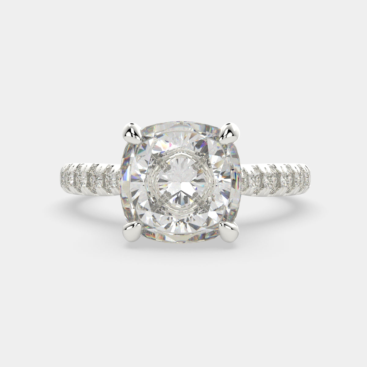 4.2 Carat VS1 D Lab Grown Diamond Pave Cushion Ring