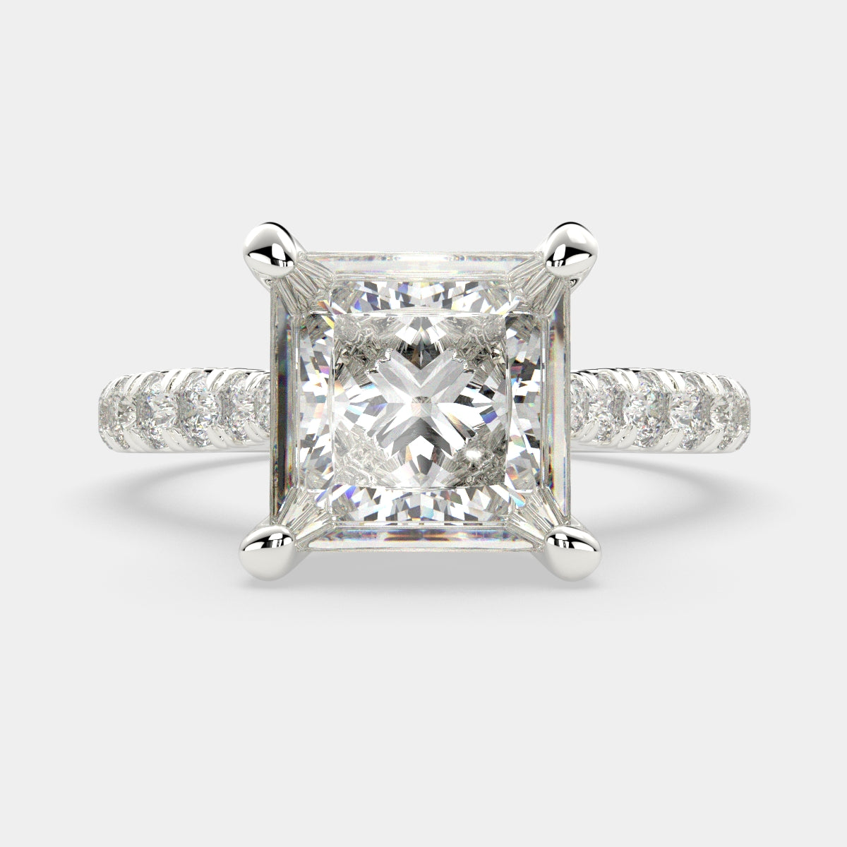 1.2 Carat VS1 D Lab Grown Diamond Pave Princess Ring