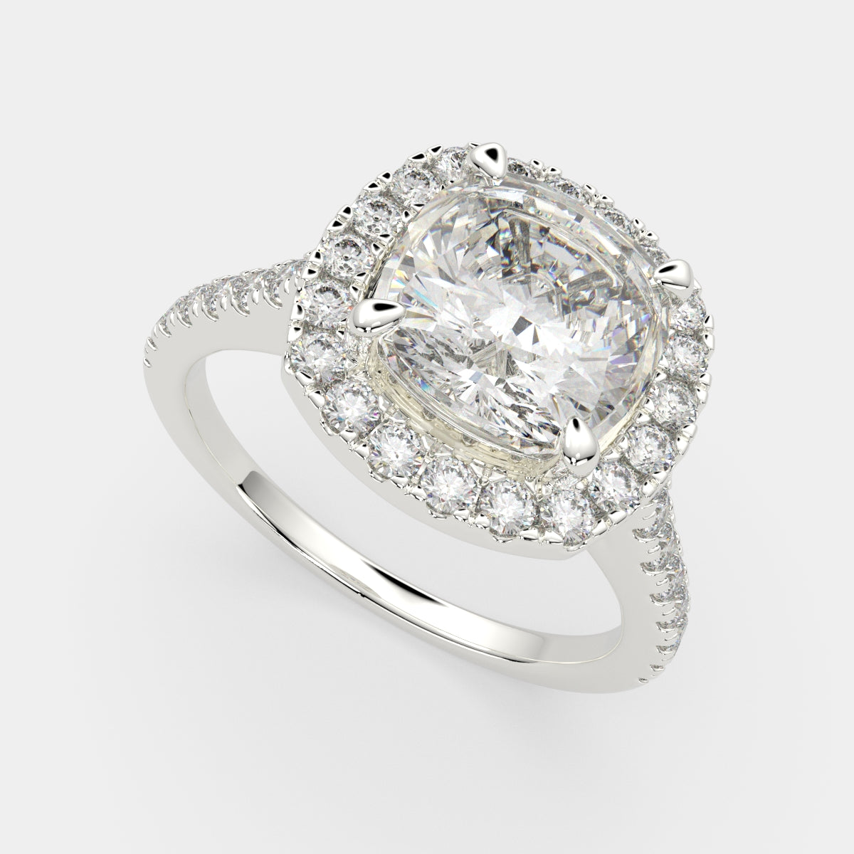 3.4 Carat VS1 D Lab Grown Diamond Halo Pave Cushion Ring