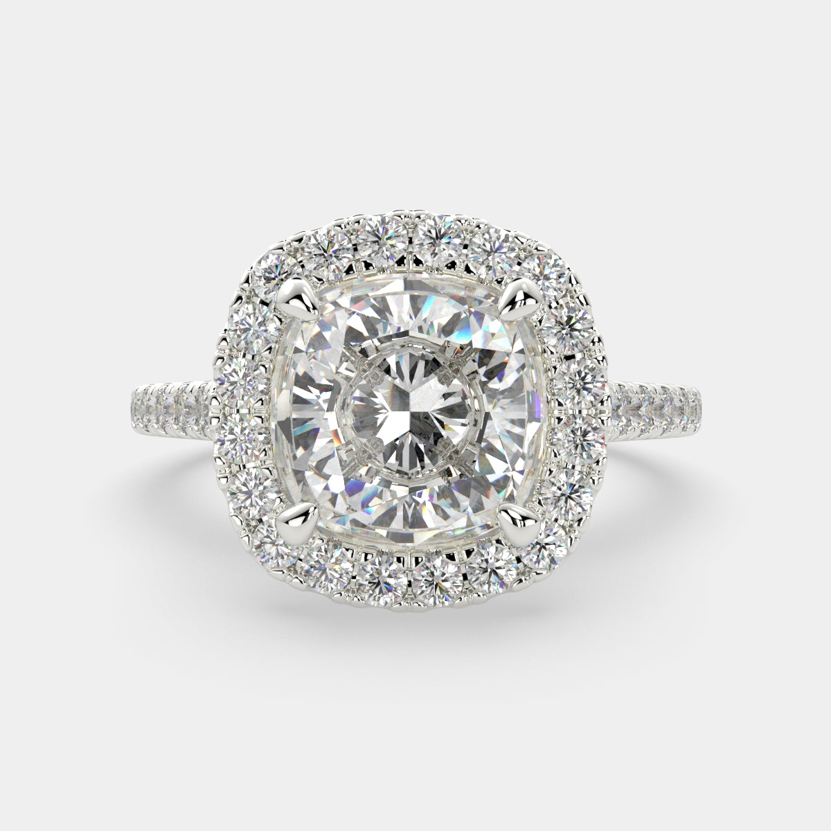 2.4 Carat VS1 D Lab Grown Diamond Halo Pave Cushion Ring