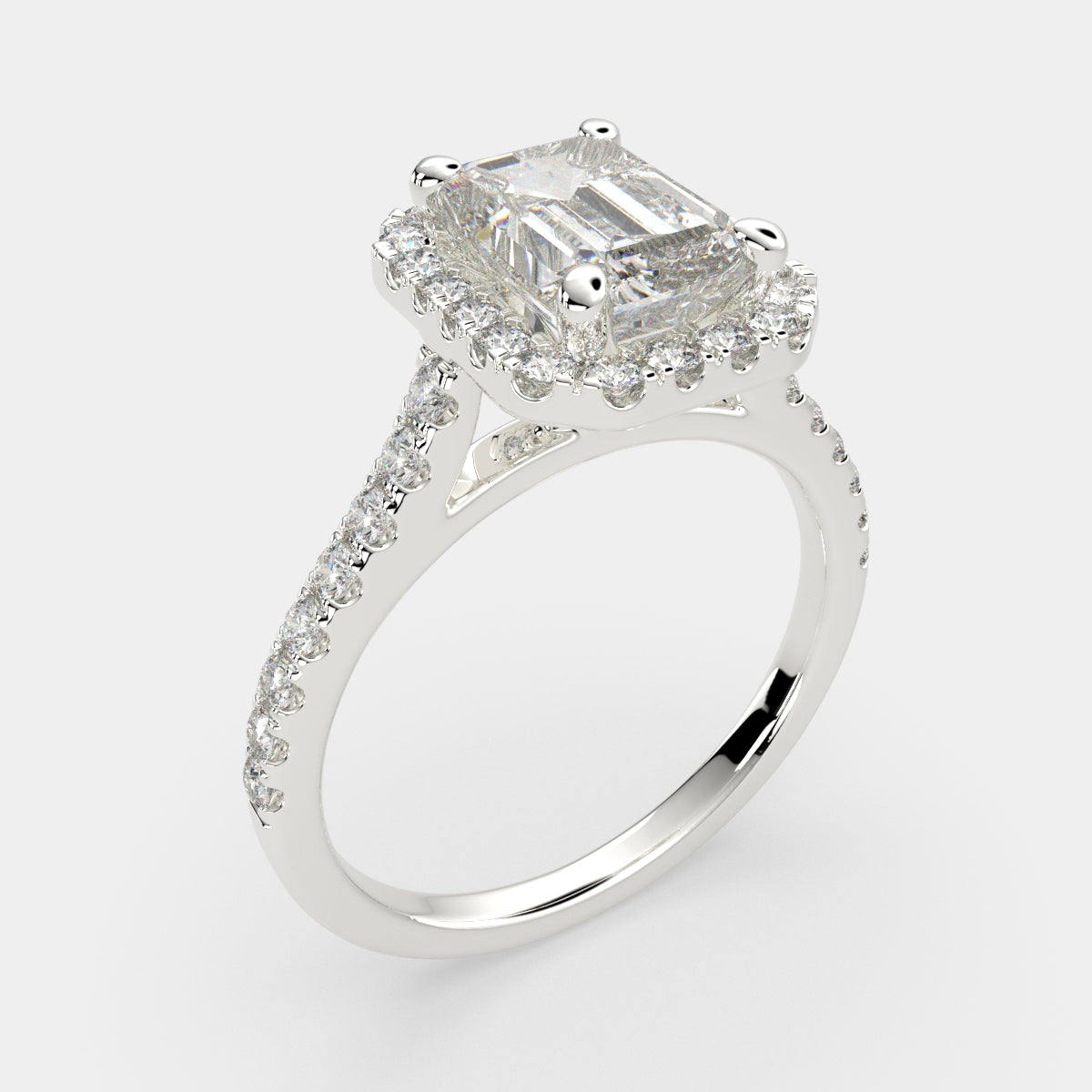 4.4 Carat VS1 D Lab Grown Diamond Halo Pave Emerald Ring