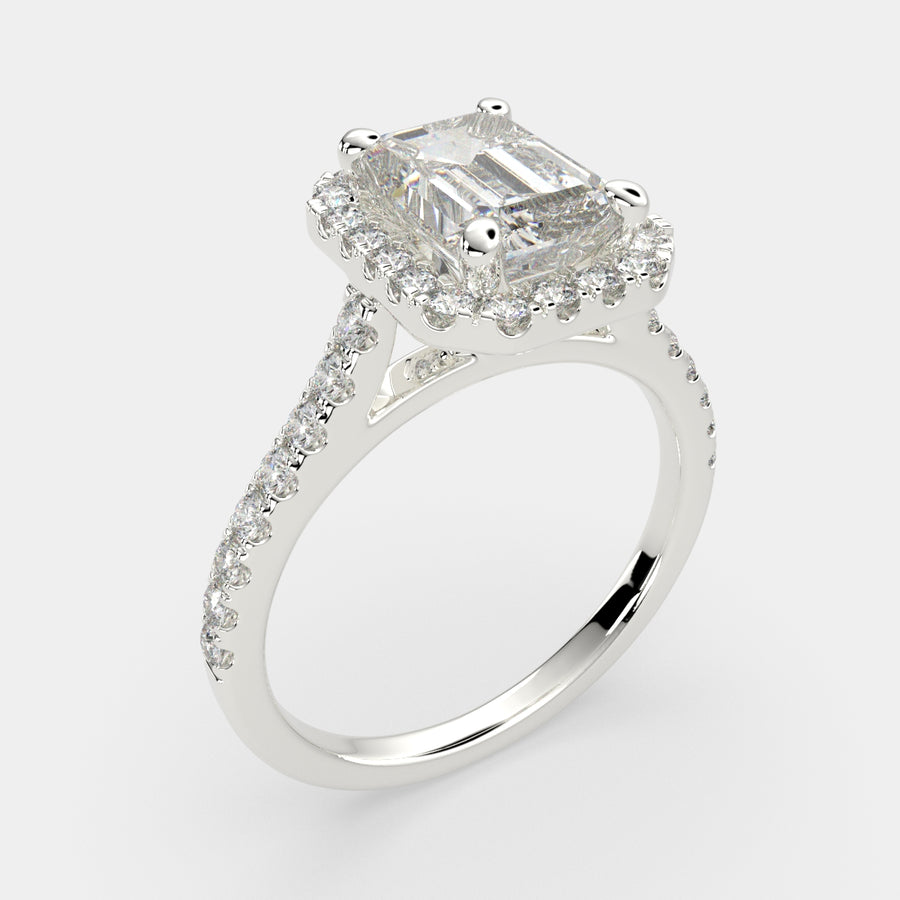Isadora 4.4 Carat Emerald Cut Halo Pave Engagement Ring