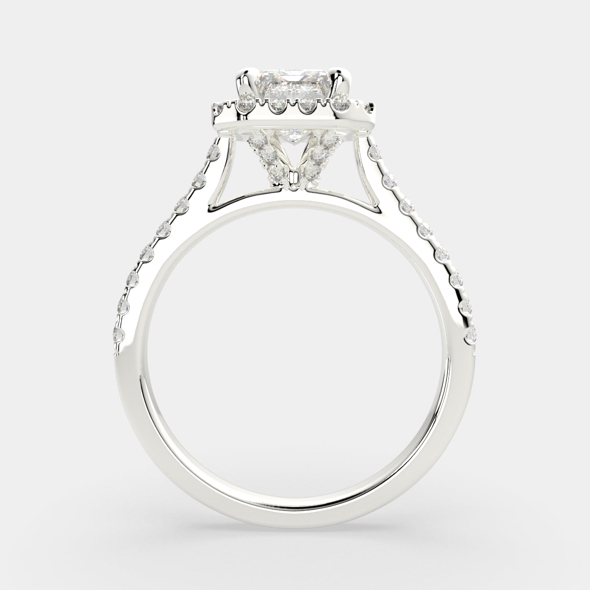 3.4 Carat VS1 D Lab Grown Diamond Halo Pave Emerald Ring