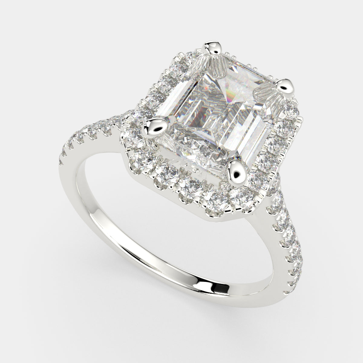 3.4 Carat VS1 D Lab Grown Diamond Halo Pave Emerald Ring