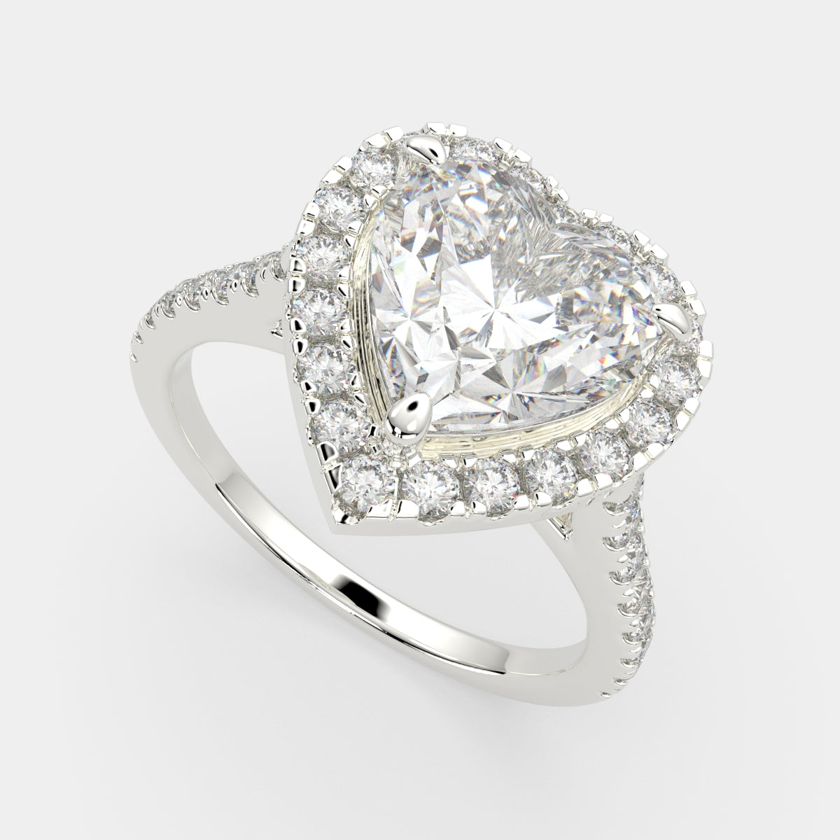 1.4 Carat VS1 D Lab Grown Diamond Halo Pave Heart Ring