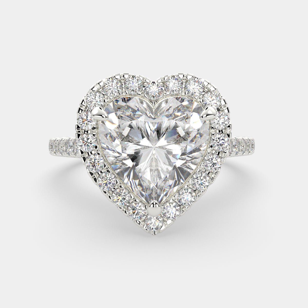 3.4 Carat VS1 D Lab Grown Diamond Halo Pave Heart Ring