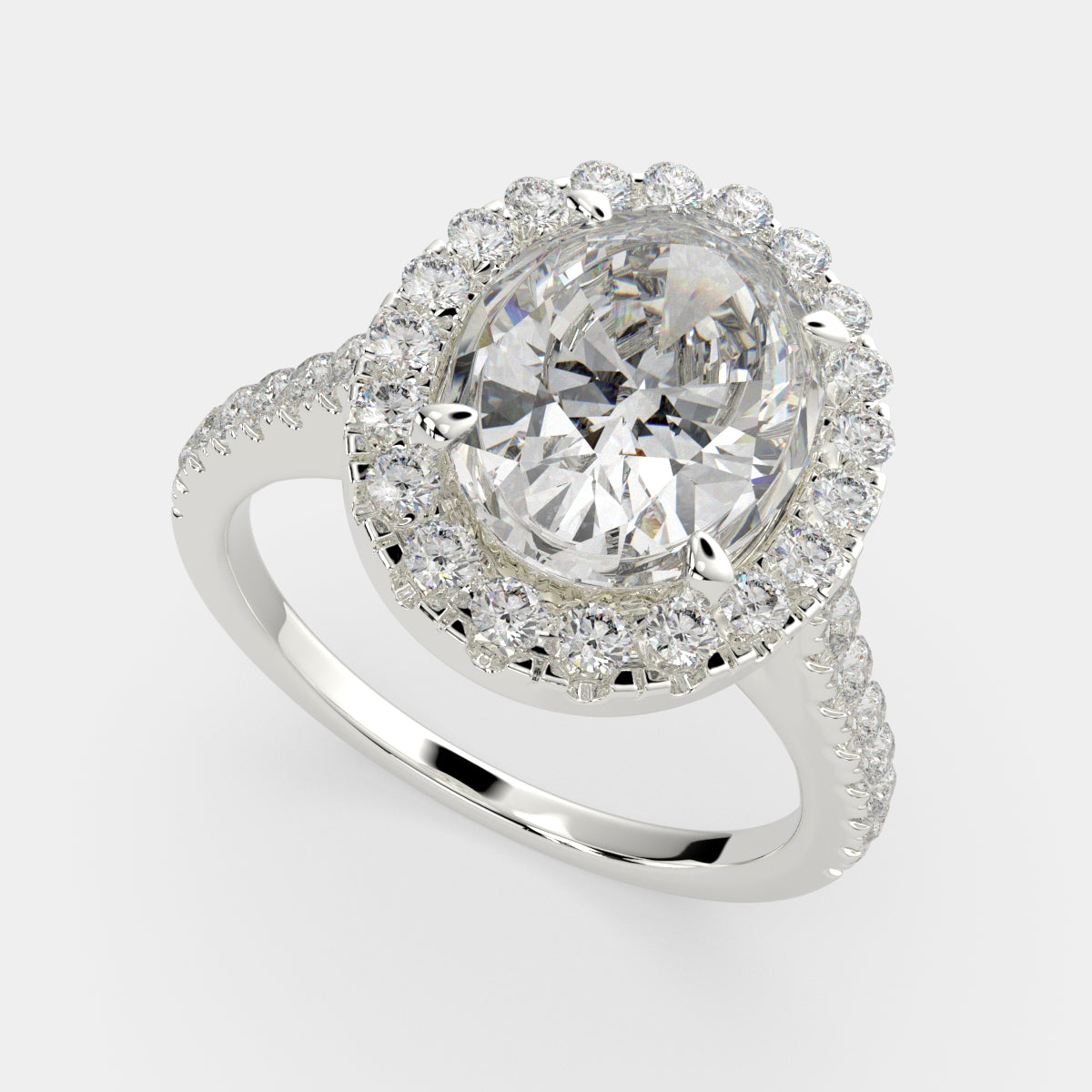 3.4 Carat VS1 D Lab Grown Diamond Halo Pave Oval Ring